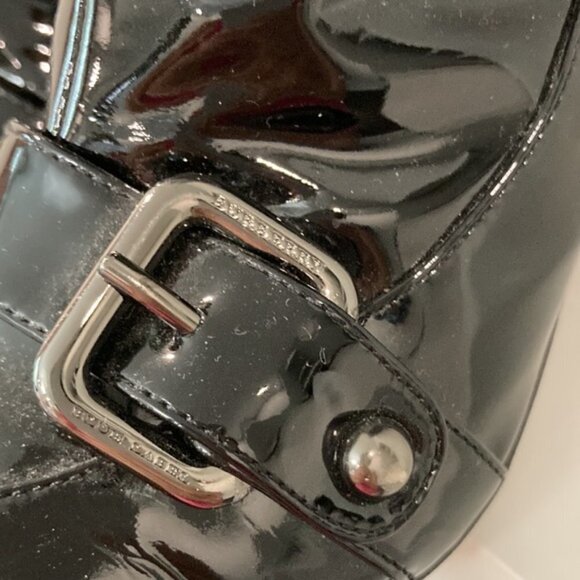 BURBERRY Patent Leather Buckle Heel Black Glossy Boots Size 6/6.5 - Picture 6 of 17